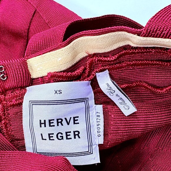 Herve Leger Burgundy Red Double Strap Bodice Bandage Bodycon Mini Dress XS - Picture 10 of 13